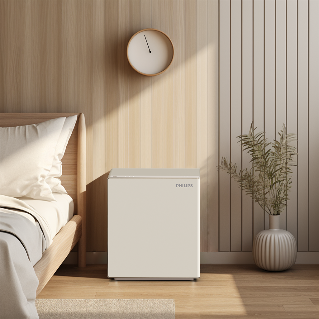 飛利浦 SBX300 床頭櫃保險箱使用情境圖，適合放置於臥室床頭櫃