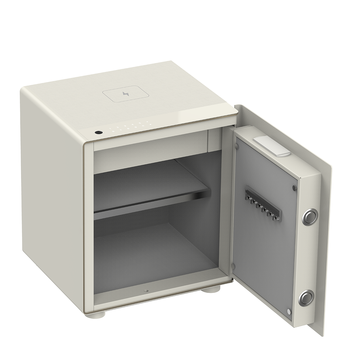 飛利浦 SBX300 床頭櫃保險箱開啟狀態，展示內部收納空間與層板設計
