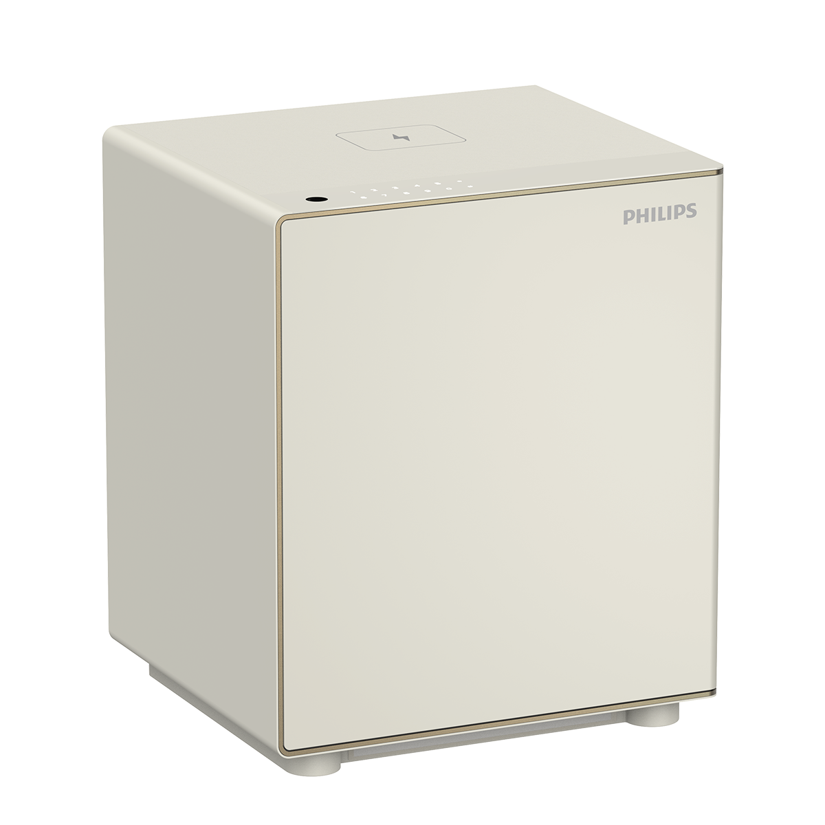 飛利浦 SBX300 床頭櫃保險箱正面外觀，顯示電子密碼鎖與手機無線充電面板